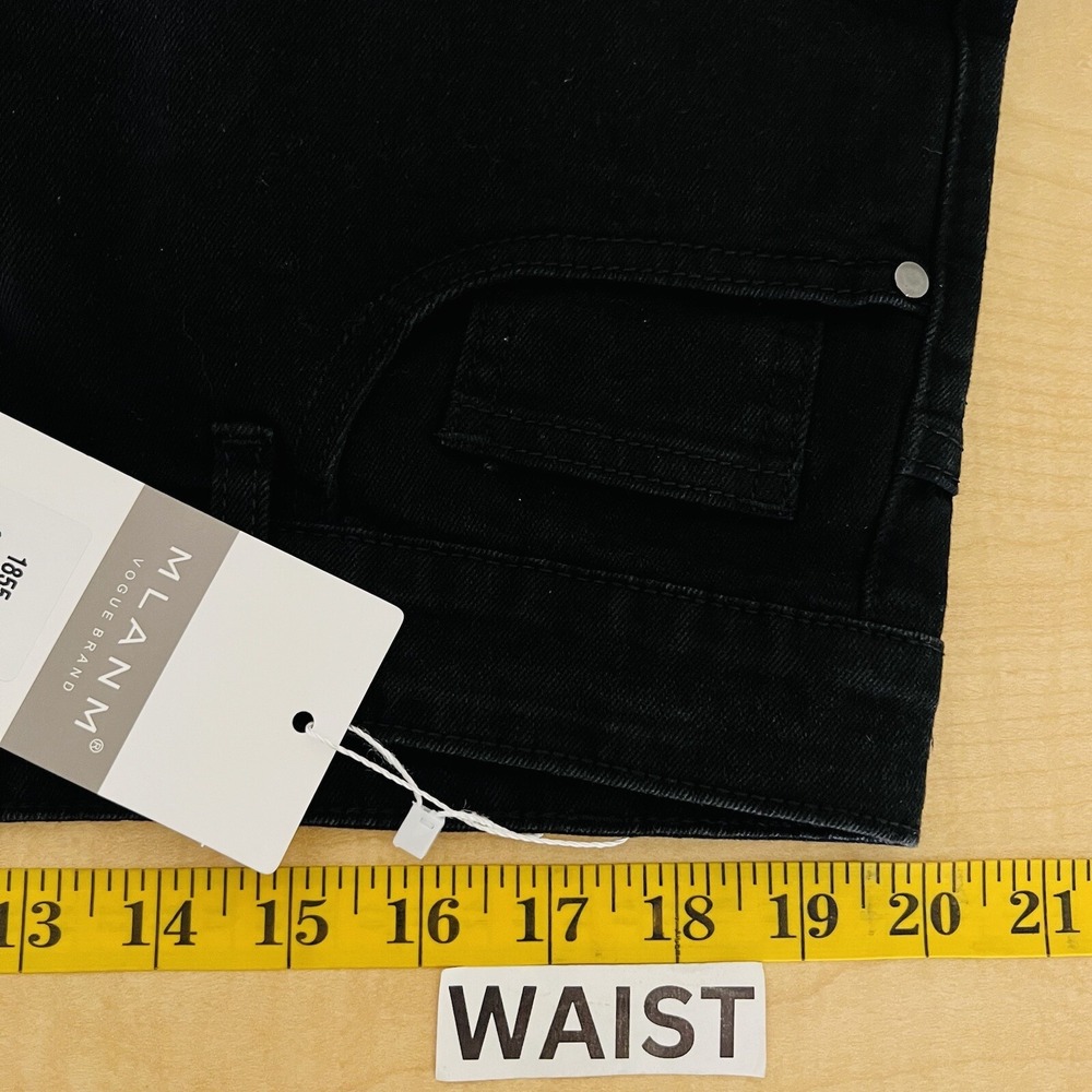 NWT MLANM Vogue Women Black Denim Jeans Plus 40 Distressed Embroidered Stretch - Picture 7 of 11